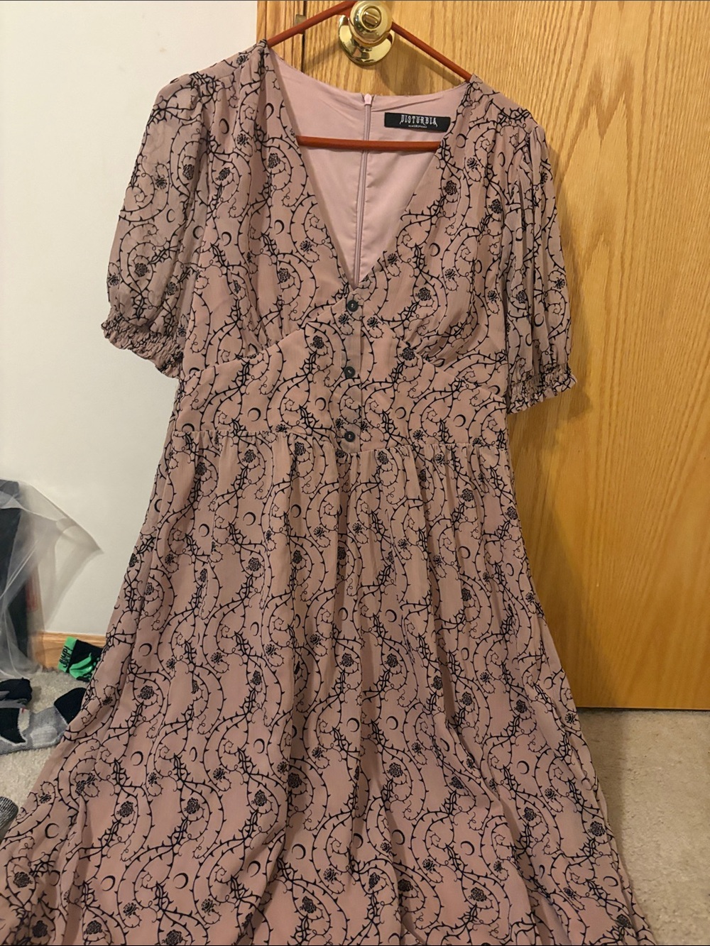 Disturbia Blush Pink Floral Button-Front Midi Dress
